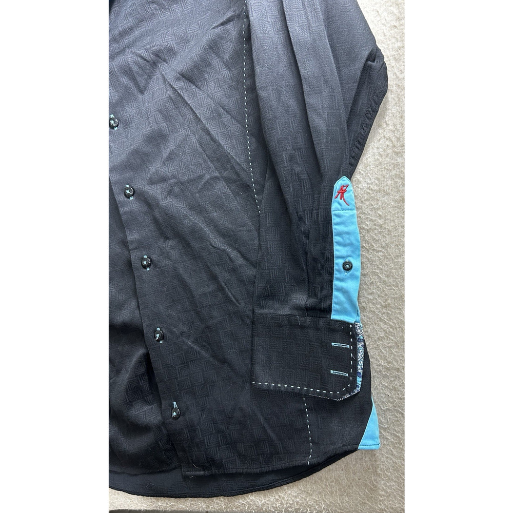 Men's Absolute Rebellion Slim Fit Black Button Front Shirt Sz Small Textured - Picture 6 of 9